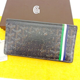 【冬のTHEセール 30%OFF】ゴヤール ファスナー 財布 長財布 二つ折り財布 ヘリンボーン ブラック PVC×レザー GOYARD ファスナー財布 財布 サイフ 収納ブランド財布 ユニセックス 小物 【ゴヤール】 T6557 【中古】