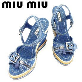 【スプリングセール】ミュウミュウ miumiu サンダル シューズ 靴 レディース #38ハーフ ネイビー キャンバス 【ミュウミュウ】 T6870 【中古】
