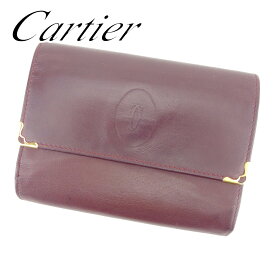 【春の大感謝祭 30％OFF】カルティエ ガマ口 財布 三つ折り 財布 マストライン ボルドー レザー Cartier ガマ口 財布 サイフ コンパクトブランド財布 ユニセックス 小物 【カルティエ】 T7325 【中古】