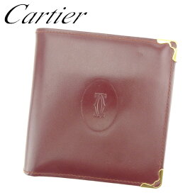 【春の大感謝祭 30％OFF】カルティエ 二つ折り 財布 マストライン ボルドー ゴールド レザー Cartier 二つ折りサイフ 財布 サイフ 収納 ユニセックス 小物 【カルティエ】 B958 【中古】