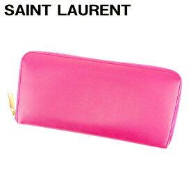 【春の大感謝祭 30％OFF】サンローラン 長財布 ラウンドファスナー 財布 ロゴ ピンク ゴールド レザー SAINT LAURENT 【サンローラン】 b963s 【中古】