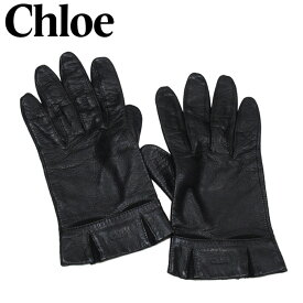 【スプリングセール30％OFF】【中古】 クロエ 手袋 グローブ レディース ロゴ ブラック レザー Chloe T22091