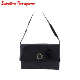 【Rakuten Fashion THE SALE★最大50％OFF】【中古】 サルヴァトーレ フェラガモ ショルダーバッグ クラッチバッグ レディース 2WAY バッグ ロゴプレート ブラック ゴールド エナメルレザー Salvatore Ferragamo T21771 ブランド ハイブランド ヴィンテージ 送料無料