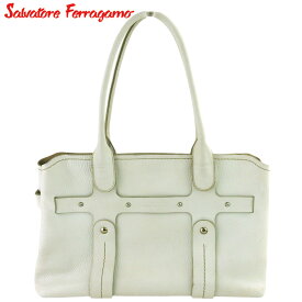 【楽天スーパーSALE★最大50％OFF】サルヴァトーレ フェラガモ トートバッグ トート ショルダーバッグ レディース ロゴ ホワイト 白 ゴールド レザー Salvatore Ferragamo C4148 【中古】 ブランド ハイブランド ヴィンテージ 送料無料