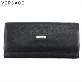 【スプリングセール30％OFF】【中古】 ヴェルサーチ 長札入れ 長財布 メンズ ブラック レザー VERSACE T21167