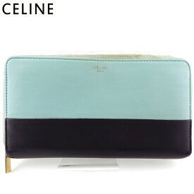 【スプリングセール30％OFF】セリーヌ 長財布 ラウンドファスナー レディース メンズ バイカラー ブルー ブラック レザー Celine 【セリーヌ】 t18392s 【中古】