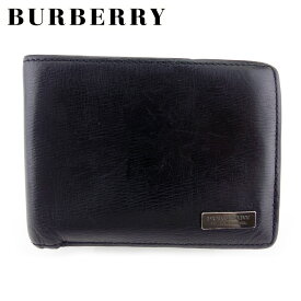 【楽天スーパーSALE】バーバリー ブラックレーベル 二つ折り 札入れ ミニ札入れ メンズ ロゴプレート ブラック レザー BURBERRY BLACK LABEL 【バーバリー ブラックレーベル】 t17115s 【中古】