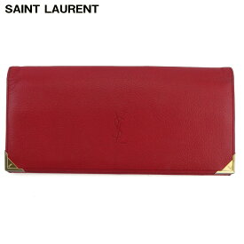 【春の大感謝祭 30％OFF】サンローラン 長財布 ファスナー付き 財布 レディース YSLロゴ レッド ゴールド レザー SAINT LAURENT 【サンローラン】 l3082s 【中古】