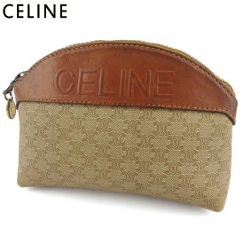 【楽天スーパーSALE】セリーヌ ポーチ 化粧ポーチ レディース メンズ マカダム ベージュ ブラウン PVC×レザー CELINE 【セリーヌ】 Q646 【中古】