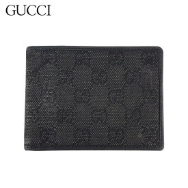 【スプリングセール30％OFF】グッチ 二つ折り 財布 ミニ財布 メンズ GGキャンバス ブラック キャンバス×レザー GUCCI L3738 【中古】