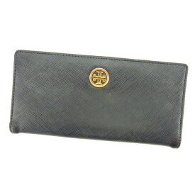 【冬のTHEセール 30%OFF】トリバーチ 長財布 ファスナー付き長財布 ロゴプレート ブラック×ゴールド Tory Burch 【トリバーチ】 h397s 【中古】