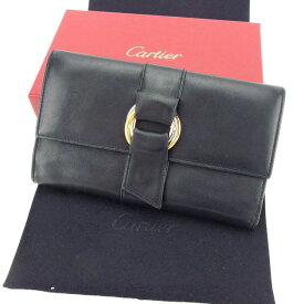 【春の大感謝祭 30％OFF】カルティエ 長財布 三つ折り財布 ブラック Cartier 【カルティエ】 p437s 【中古】