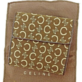 【楽天スーパーSALE】セリーヌ Wホック 財布 三つ折り Cマカダム ブラウン×ベージュ キャンバス×レザー CELINE 【セリーヌ】 t12842s 【中古】