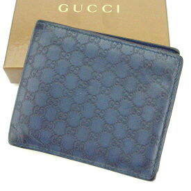 【スプリングセール】グッチ Gucci 二つ折り札入れ 二つ折り財布 レディース メンズ 可 ブルー レザー 【グッチ】 T2107 【中古】
