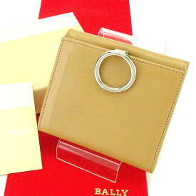 【楽天スーパーSALE】バリー Wホック財布 二つ折り財布 ベージュ レザー Bally 【バリー】 t2160s 【中古】
