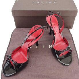 【春の大感謝祭 30％OFF】セリーヌ CELINE サンダル #36・1 2 レディース ブラック×レッド エナメルレザー 【セリーヌ】 T536 【中古】