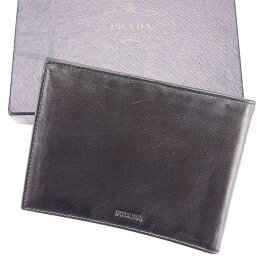 【楽天スーパーSALE】プラダ PRADA 二つ折り 札入れ メンズ ブラック レザー 【プラダ】 T3523 【中古】