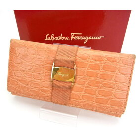 【楽天スーパーSALE】サルヴァトーレ フェラガモ 長財布 ヴァラ金具 オレンジ Salvatore Ferragamo 【フェラガモ】 t14394s 【中古】