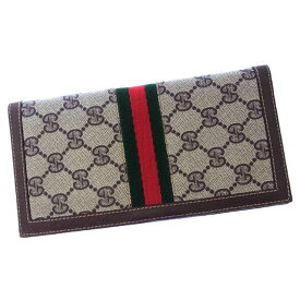 【冬のTHEセール 30%OFF】グッチ GUCCI 長札入れ 二つ折り レディース シェリーライン ベージュ系×グリーン×レッド 【グッチ】 T13258 【中古】