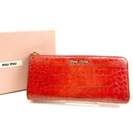 【春の大感謝祭 30％OFF】ミュウミュウ 長財布 L字ファスナー スタンパコッコ レッド エナメルレザー miu miu 【ミュウミュウ】 t12787s 【中古】