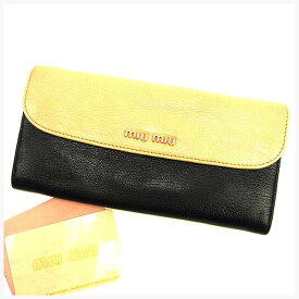 【冬のTHEセール 30%OFF】ミュウミュウ 長財布 ファスナー付き長財布 ベージュ×ブラック レザー miu miu 長サイフ サイフ 収納ブランド財布 ユニセックス 小物 【ミュウミュウ】 T15915 【中古】