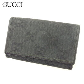 【春の大感謝祭 30％OFF】グッチ GUCCI キーケース メンズ ブラック シルバー キャンバス×レザー 【グッチ】 F1502 【中古】