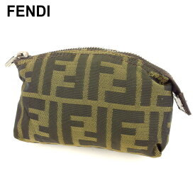 【スプリングセール30％OFF】フェンディ FENDI ポーチ 化粧ポーチ レディース メンズ ブラック ベージュ ブラウン キャンバス×レザー 【フェンディ】 T10357 【中古】