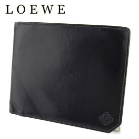 【春の大感謝祭 30％OFF】ロエベ 二つ折り 札入れ ミニ札入れ メンズ アナグラム ブラック シルバー レザー LOEWE 【ロエベ】 T18126 【中古】