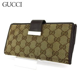 【春の大感謝祭 30％OFF】グッチ 長財布 Wホック レディース メンズ GG柄 ブラウン ベージュ キャンバス×レザー Gucci 【グッチ】 T18434 【中古】