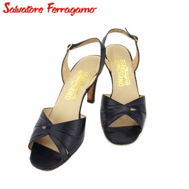 【スプリングセール30％OFF】サルヴァトーレ フェラガモ サンダル シューズ 靴 レディース #7 ネイビー レザー Salvatore Ferragamo 【フェラガモ】 t18471s 【中古】