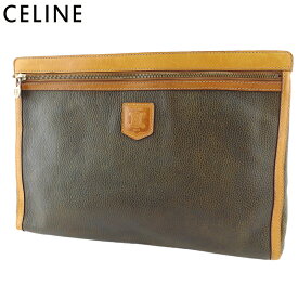 【冬のTHEセール 30%OFF】セリーヌ ビジネスバッグ ブリーフケース クラッチバッグ レディース メンズ ロゴ グリーン ベージュ レザー CELINE T19720 【中古】