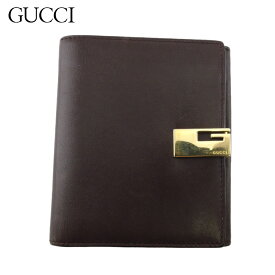 【楽天スーパーSALE】グッチ Wホック 財布 二つ折り ミニ財布 メンズ Gマーク ブラウン ゴールド レザー GUCCI T20052 【中古】