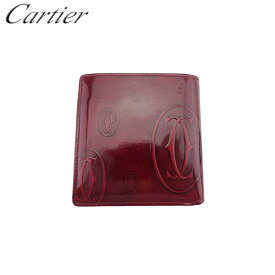 【中古】 カルティエ 二つ折り 財布 レディース メンズ ハッピーバースデー ボルドー エナメルレザー Cartier T22284