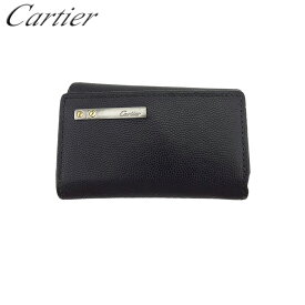 【中古】 カルティエ キーケース 6連キーケース メンズ サントス ブラック シルバー ゴールド レザー Cartier T22308