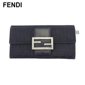 【Fashion Special Fair★25％OFFクーポン】【中古】 フェンディ 長財布 ファスナー付き 財布 レディース メンズ FFプレート ズッキーノ ブラック キャンバス×レザー FENDI T23817 ブランド ハイブランド ヴィンテージ 送料無料