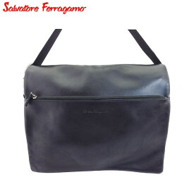 【Rakuten Fashion THE SALE★最大50％OFF】【中古】 サルヴァトーレ フェラガモ ショルダーバッグ 斜めがけ ショルダー バッグ メンズ ロゴ ブラック レザー×シルバー金具 Salvatore Ferragamo T23819 ブランド ハイブランド ヴィンテージ 送料無料