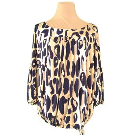 【冬のTHEセール 30%OFF】ダイアンフォンファステンバーグ DIANE von FURSTENBERG カットソー トップス レディース ♯2サイズ 裾ドロスト ベージュ ブラック シルク 絹 ナイロン 【ダイアンフォンファステンバーグ】 C3666 【中古】