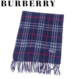 【スプリングセール】バーバリー BURBERRY マフラー フリンジ付き レディース メンズ ネイビー ブルー レッド ウール 毛 【バーバリー】 G1474 【中古】