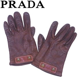 【冬のTHEセール 30%OFF】プラダ PRADA 手袋 グローブ レディース ブラウン ゴールド レザー 【プラダ】 P884 【中古】