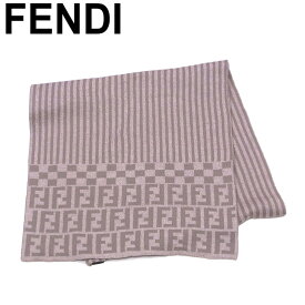 【お買い物マラソン30％OFF】フェンディ マフラー ストライプ ブロックチェック ズッカ ベージュ ブラウン FENDI 【フェンディ】 t9359s 【中古】