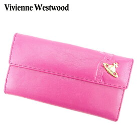 【スプリングセール】ヴィヴィアン ウエストウッド 長財布 Wホック 財布 オーブ ピンク ゴールド レザー Vivienne Westwood 長サイフ サイフ 収納 ユニセックス 小物 【ヴィヴィアン・ウエストウッド】 I502 【中古】