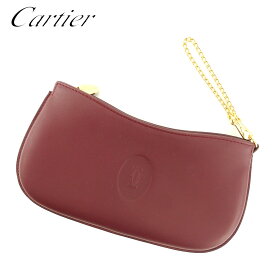 【冬のTHEセール 30%OFF】カルティエ ポーチ 小物入れ マストライン ボルドー ゴールド レザー Cartier 【カルティエ】 t7738s 【中古】