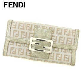 【冬のTHEセール 30%OFF】フェンディ 長財布 ファスナー付き 長財布 ズッキーノ シルバー ベージュ キャンバス×レザー FENDI 【フェンディ】 t8334s 【中古】