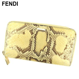 【冬のTHEセール 30%OFF】フェンディ 長財布 ラウンドファスナー パイソン ベージュ レザー FENDI 長サイフ サイフ 収納 ユニセックス 小物 【フェンディ】 P817 【中古】