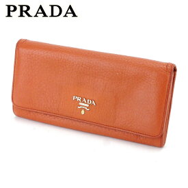 【スプリングセール30％OFF】プラダ 長財布 ファスナー付き 財布 ロゴ オレンジ ゴールド レザー PRADA 【プラダ】 t9797s 【中古】