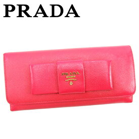 【春の大感謝祭 30％OFF】プラダ 長財布 ファスナー付き 長財布 リボンモチーフ ピンク レザー PRADA 長サイフ サイフ 収納ブランド財布 ユニセックス 小物 【プラダ】 T9831 【中古】