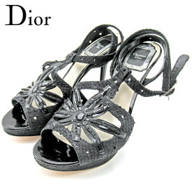 【スプリングセール30％OFF】ディオール Dior サンダル シューズ 靴 レディース ブラック スエード×エナメル 【ディオール】 T9855 【中古】