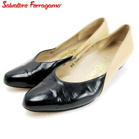 【楽天スーパーSALE】サルヴァトーレ フェラガモ Salvatore Ferragamo パンプス シューズ 靴 レディース ♯5 ベージュ ブラック レザー 【フェラガモ】 C3662 【中古】