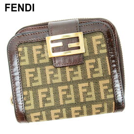 【楽天スーパーSALE】フェンディ 二つ折り 財布 ラウンドファスナー ズッキーノ ブラウン ベージュ キャンバス×レザー FENDI 二つ折りサイフ 財布 サイフ 収納 ユニセックス 小物 【フェンディ】 T10311 【中古】