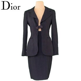 【スプリングセール】ディオール Dior スーツ セットアップ レディース ♯USA6サイズ タイトスカート ブラック アセテート ヴィスコース シルク 【ディオール】 P882 【中古】
